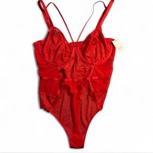 Auden Women Red Lace Underwire Bodysuit XL New